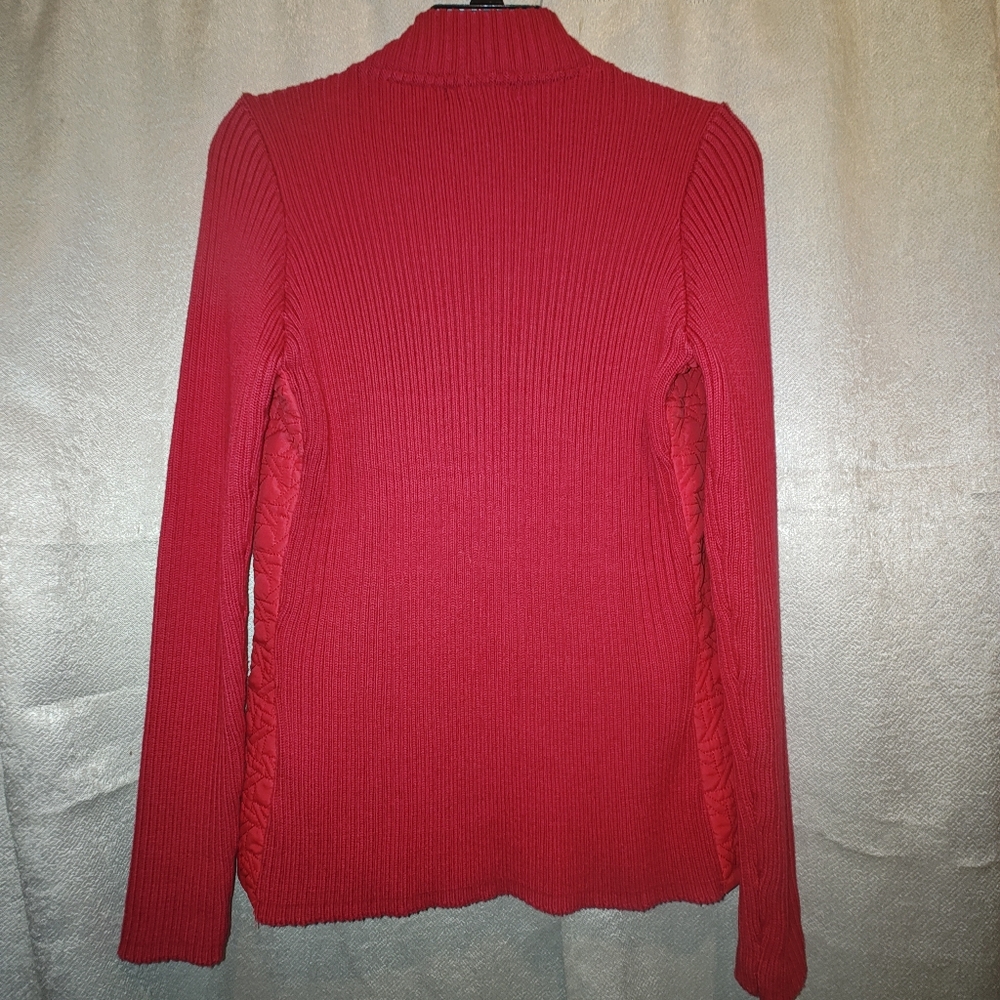 Harve Benard Red Quilted Zip-Up Jacket Mock Neck Sweater Size Medium - Picture 5 of 8